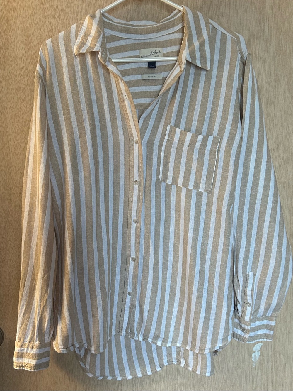 Striped Relaxed Button-up Shirt - Beige and White